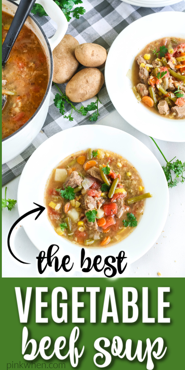 Vegetable Beef Soup is a hearty and delicious filling soup made with boneless beef short ribs, elbow macaroni, and is loaded with vegetables, seasonings, and packed full of mouthwatering flavors. Perfectly served with delicious skillet cornbread.