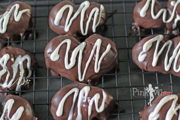 Chocolate Covered Strawberry Hearts on a cooling wire rack.