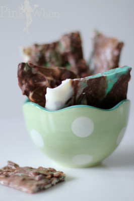 Chocolate Mint Marble Bark With Almonds from PinkWhen.com
