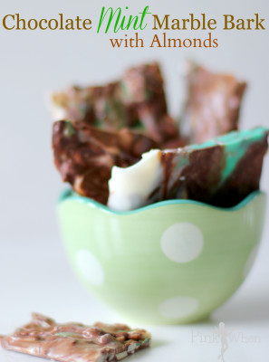 Chocolate Mint Marble Bark with Almonds Recipe via PinkWhen.com