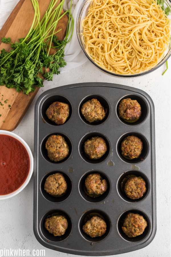 Italian Meatballs in a muffin tin.