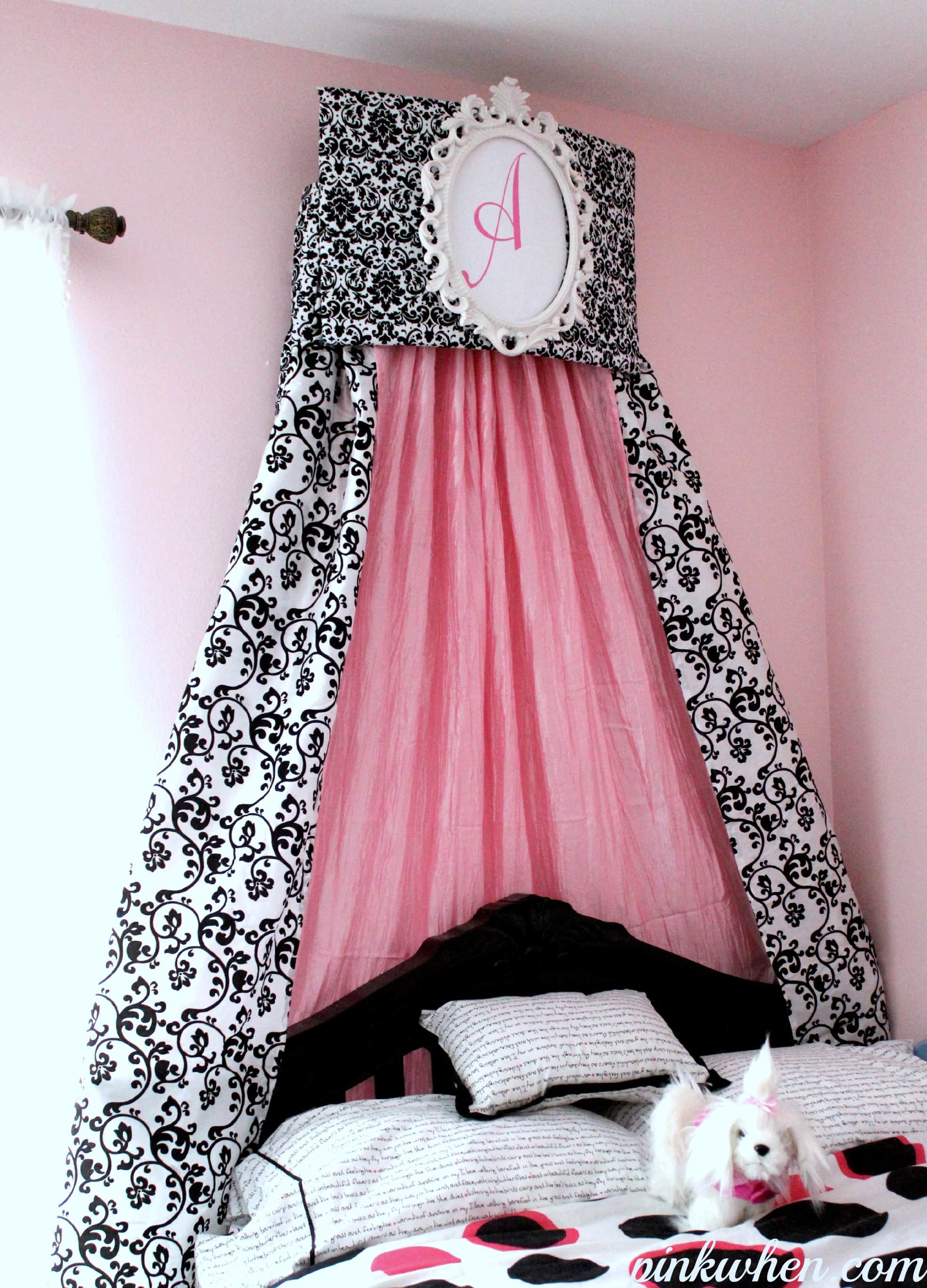 Easy DIY Bed Crown Cornice Tutorial available at PinkWhen.com