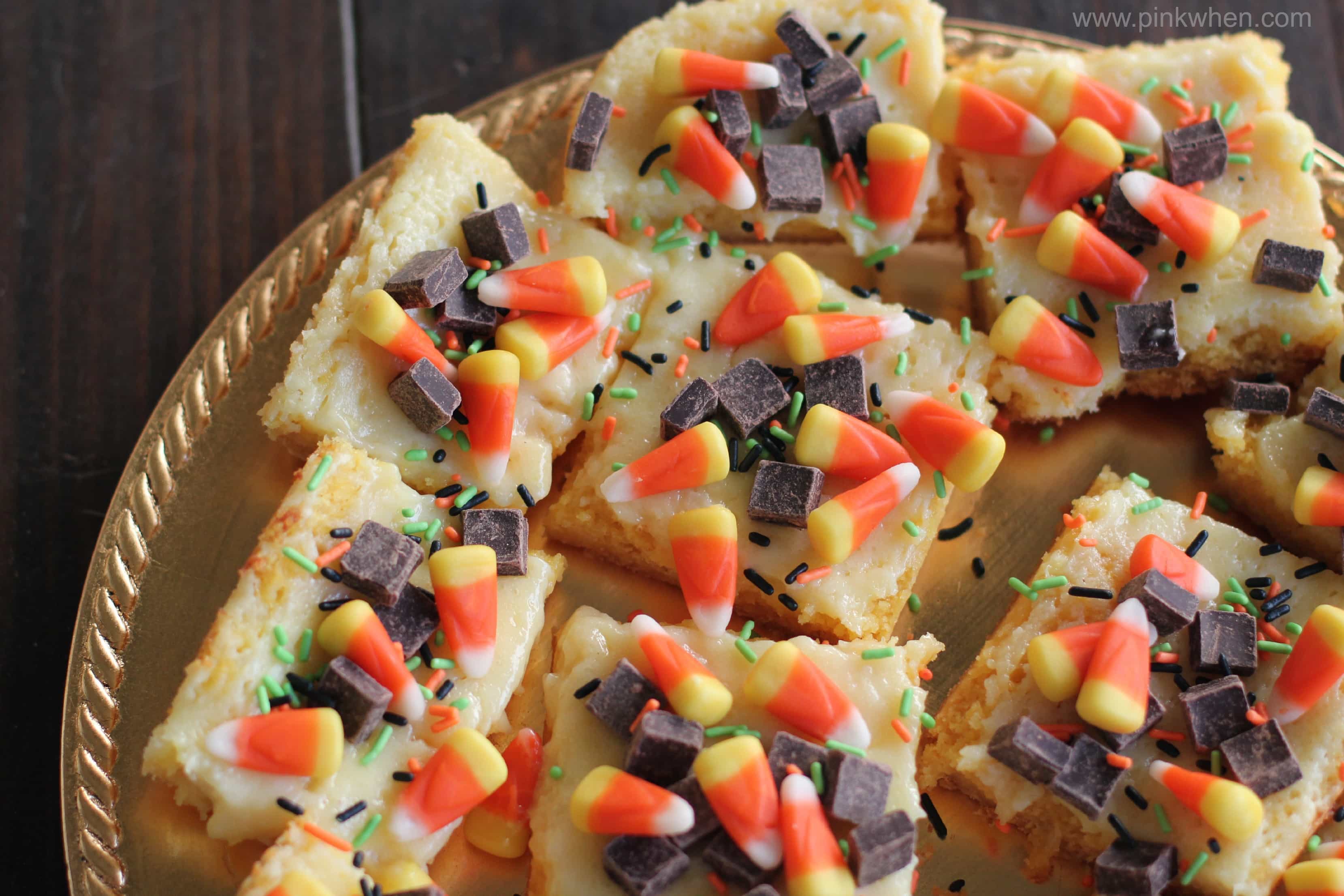 Fall Inspired Ooey Gooey Cake Mix Cheesecake Bars