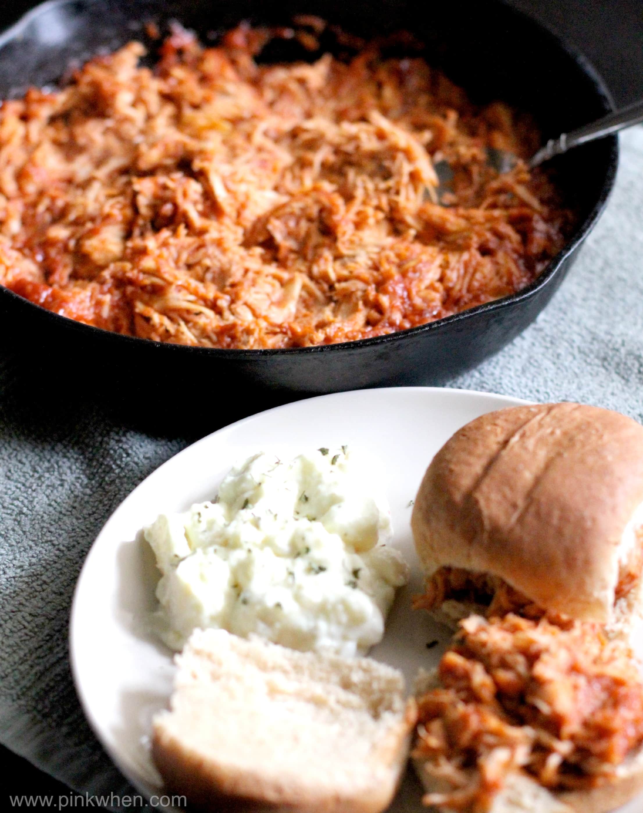 Slow Cooker BBQ Shredded Chicken Sliders