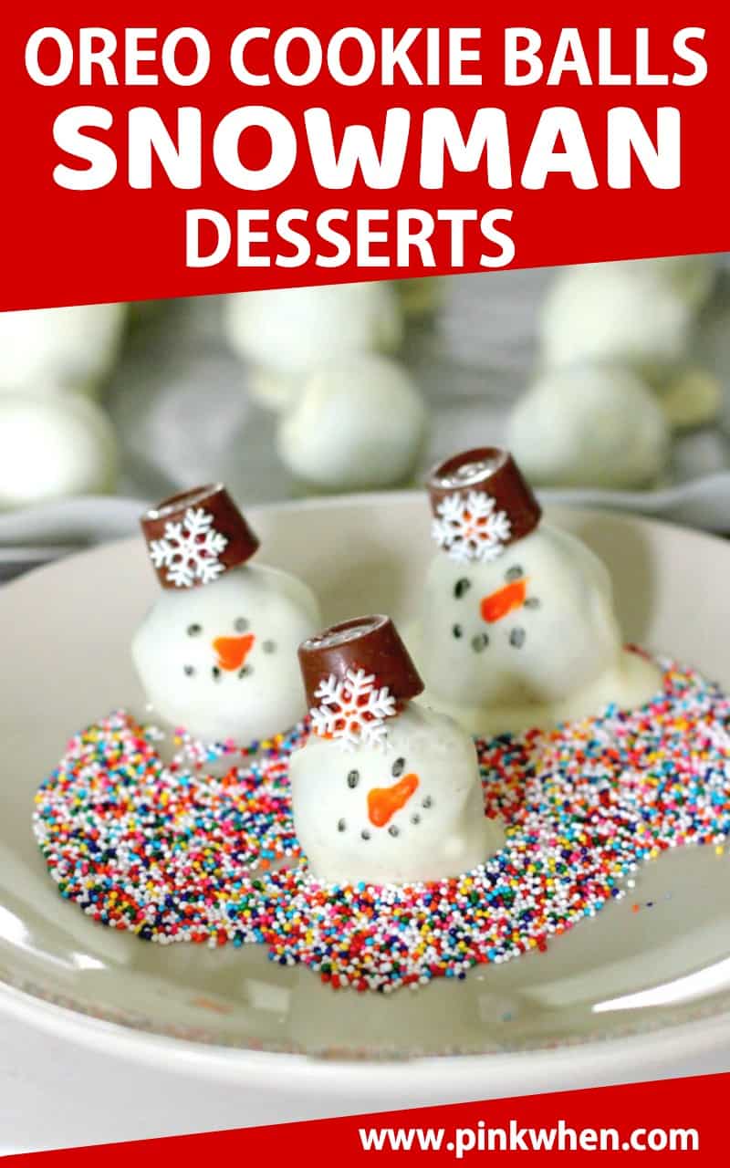 Cream cheese and crushed OREO cookies rolled into cute little snowman treats. A fun and easy Christmas dessert. #ChristmasDesserts #Snowman #CookieBalls
