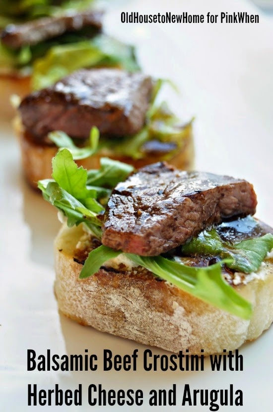 Balsamic Beef Crostini with Herbed Cheese and Arugula