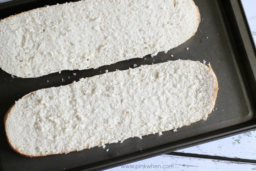bread sliced and placed on a cookie sheet