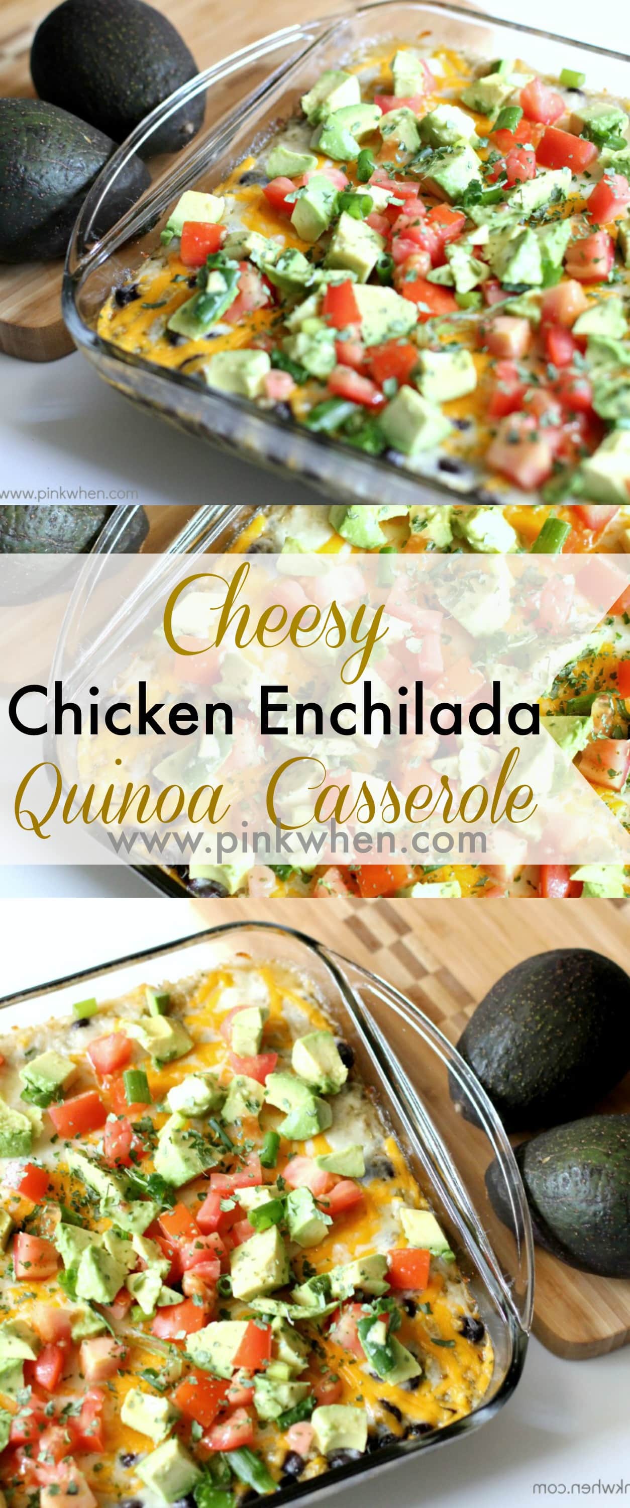 Cheesy Chicken Enchilada Quinoa Casserole Recipe www.pinkwhen.com