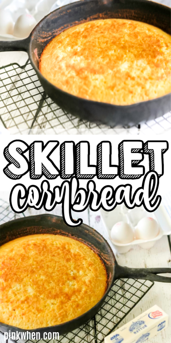 Skillet Cornbread is a quick and easy recipe that is made with just a handful of ingredients. It's the perfect easy cast iron skillet cornbread recipe that can be used with all of your favorite soups, stews, chili's, and more!