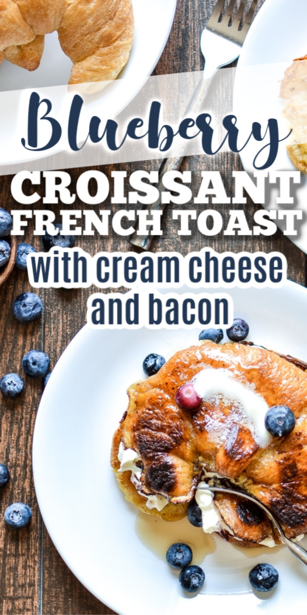This Blueberry Stuffed Cream Cheese Croissant with Bacon is breakfast or brunch. Breakfast has never tasted so good, especially when it involves sweetened cream cheese, bacon, blueberries and french toast.