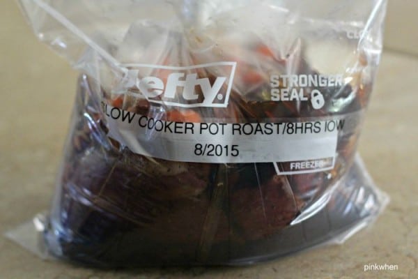 Slow Cooker Pot Roast labeled in a freezer bag. 