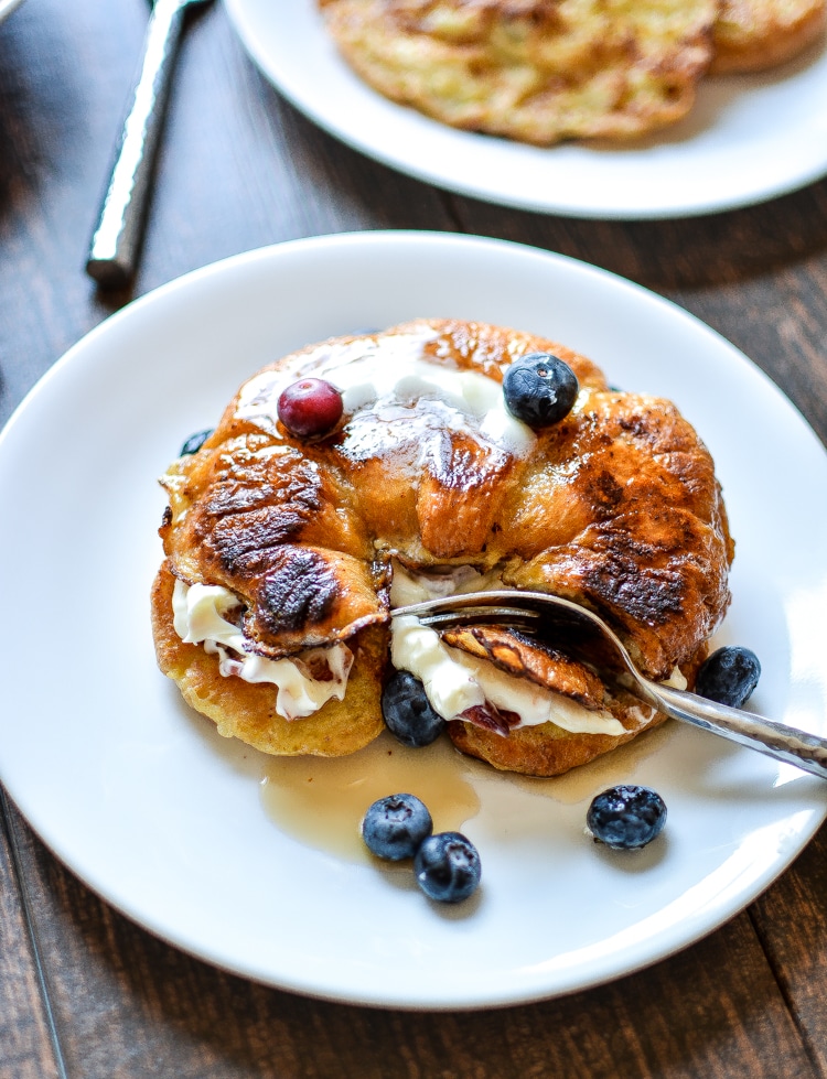 Blueberry Stuffed Croissant French Toast with Bacon