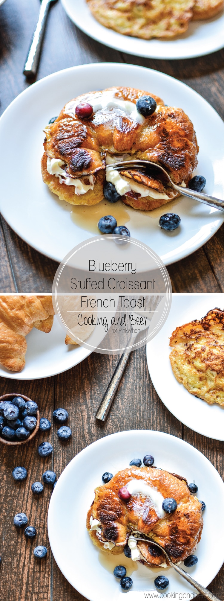 Decadent Blueberry Stuffed Croissant French Toast with Bacon. www.pinkwhen.com
