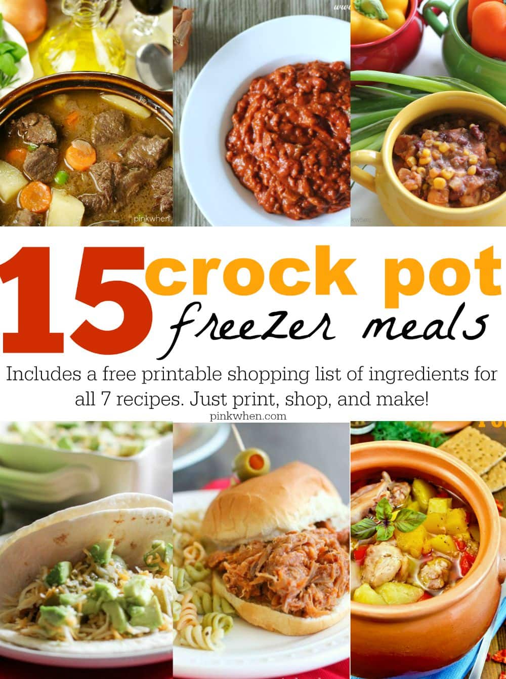 15 Freezer Crock Pot Meals via PinkWhen