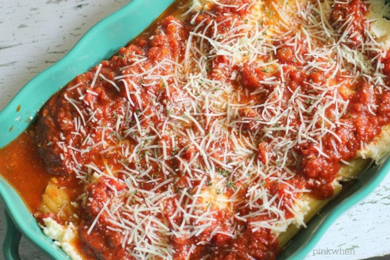 Cheese Stuffed Manicotti Bake |PinkWhen