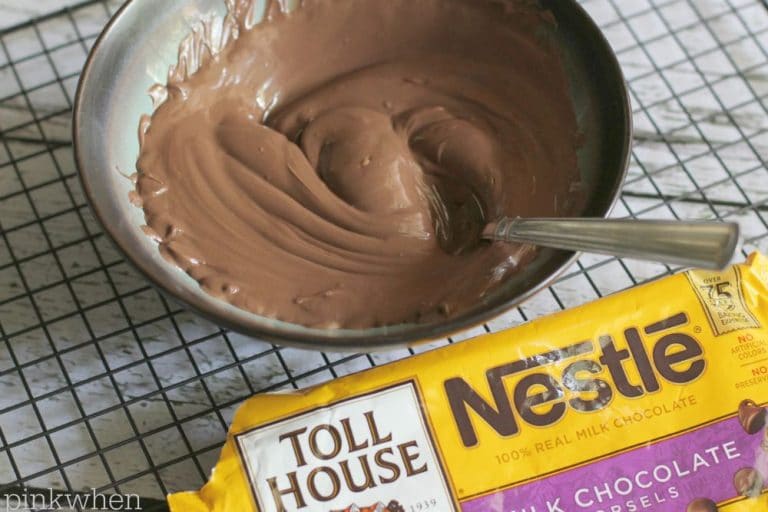 melted chocolate morsels in a bowl. 