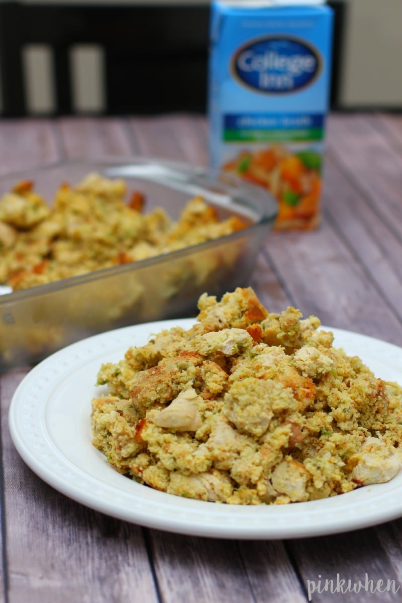 Delicious Cornbread Dressing recipe, a perfect Thanksgiving side dish, or even made as a meal with chicken or turkey! So good. | PinkWhen