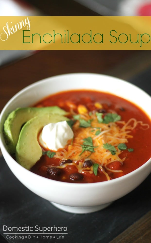 This delicious Skinny Cheesy Enchilada Soup recipe from Domestic Superhero is just one of many enchilada soup recipes found here! 