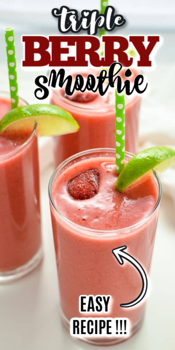This tart and fruity limeade triple berry smoothie is the perfect treat! Made with fresh or frozen mixed berries, a banana, limeade, almond milk, and more. This easy smoothie recipe is perfect for breakfast or dessert.