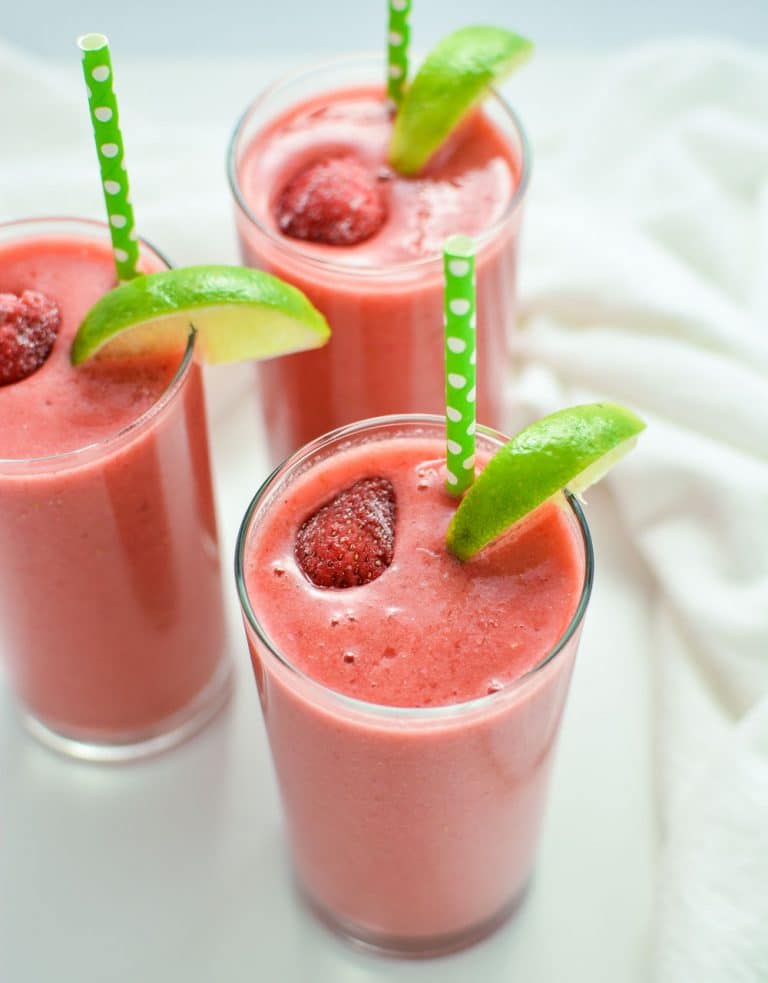 Triple Berry Limeade Smoothies ready to serve.