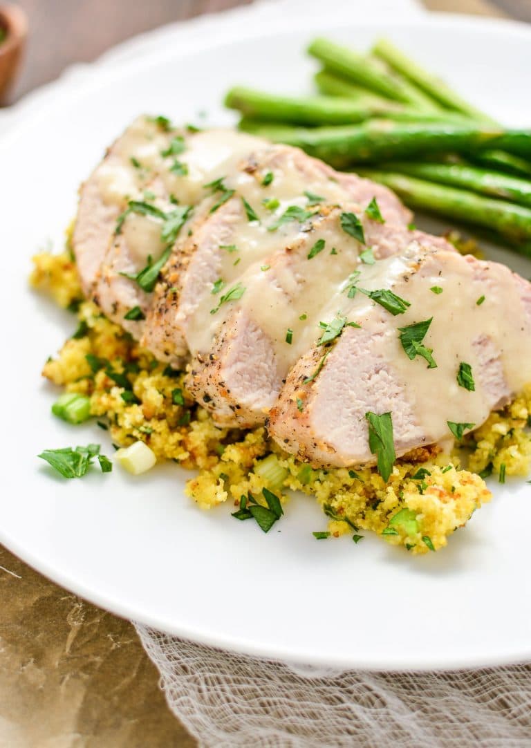 Roasted Lemon Pepper Pork Tenderloin with Cornbread Stuffing