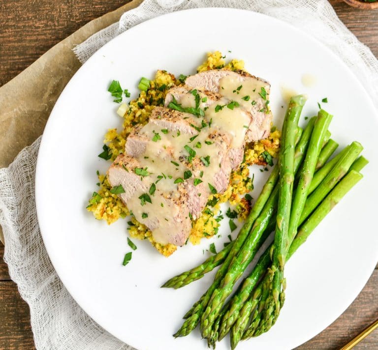 Roasted Lemon Pepper Pork Tenderloin with Cornbread Stuffing