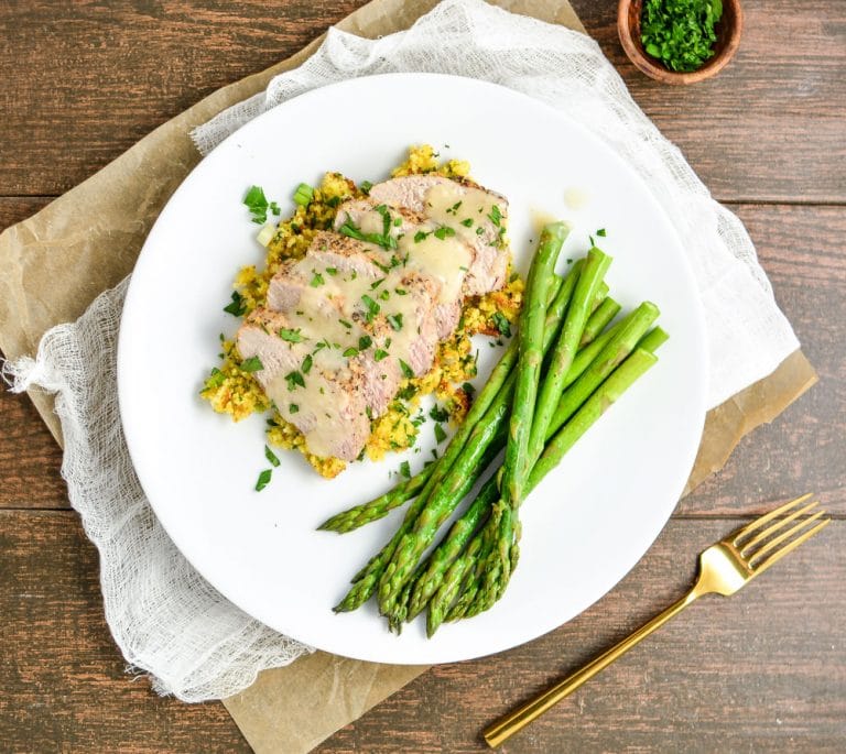 Roasted Lemon Pepper Pork Tenderloin with Cornbread Stuffing