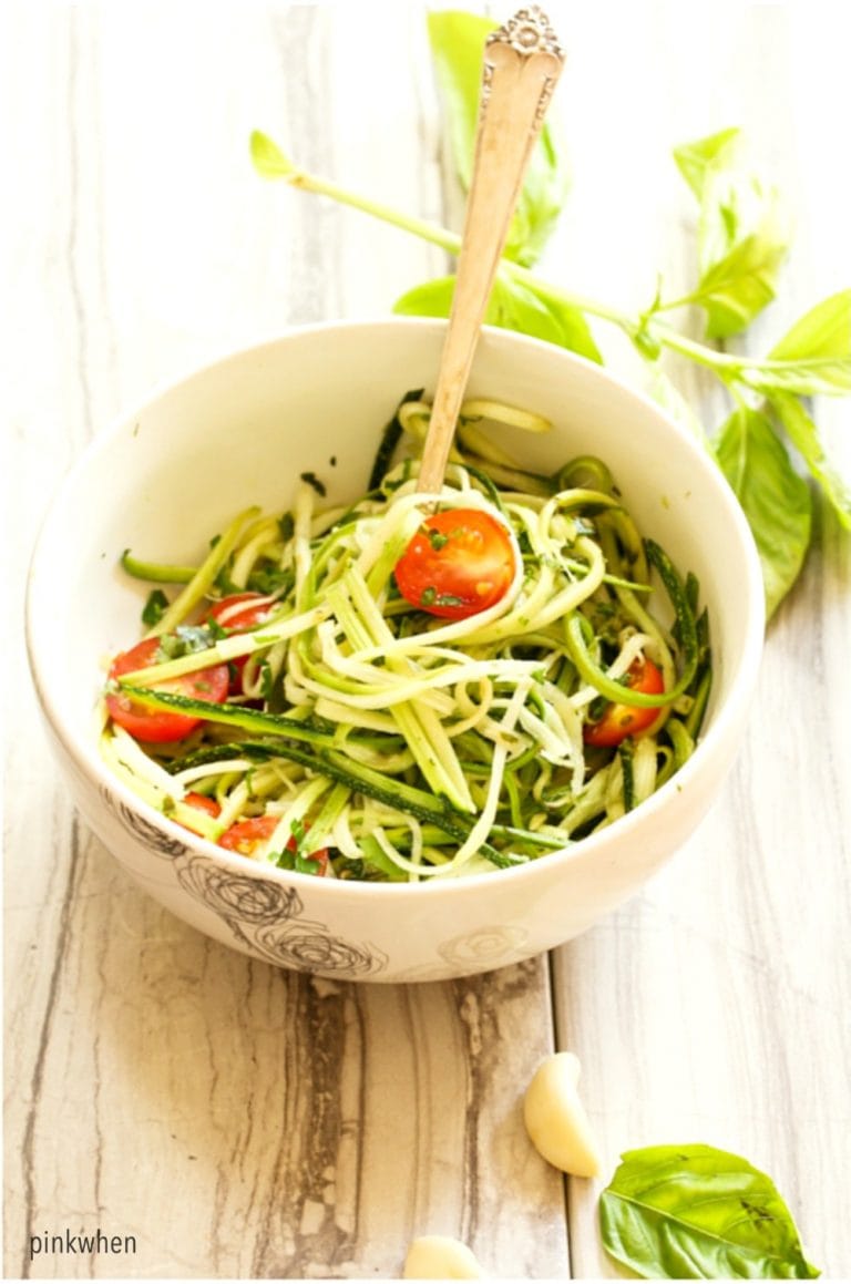 This delicious zucchini noodles with pesto recipe is gluten free and wheat free and amazingly easy!