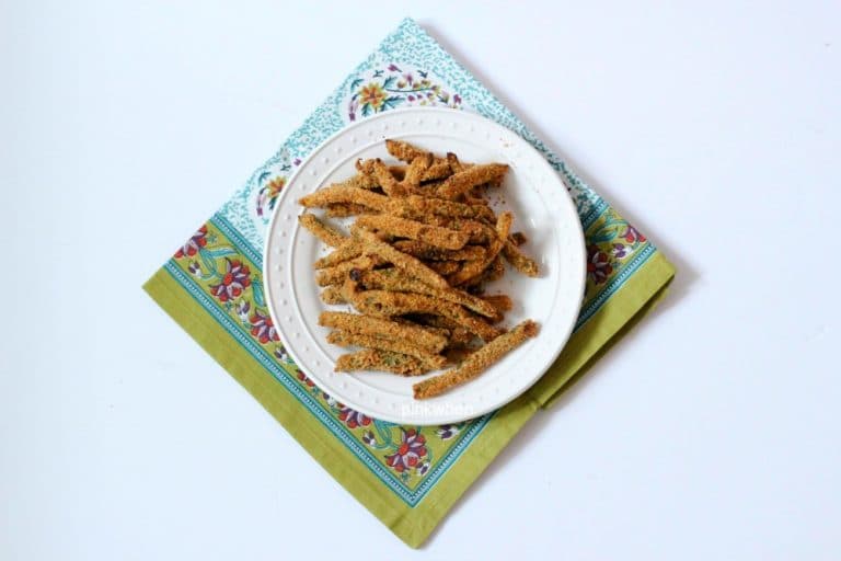 Crispy Baked Green Bean Fries on a white plate.