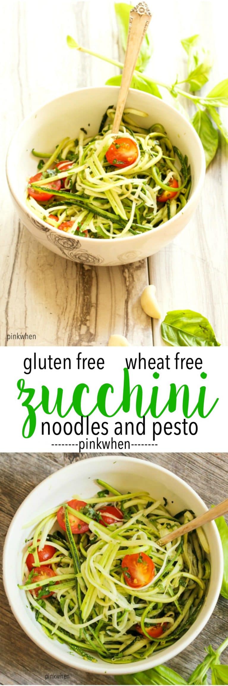 Gluten Free and Wheat Free Zucchini Noodles and Pesto. Made in under 10 minutes! 