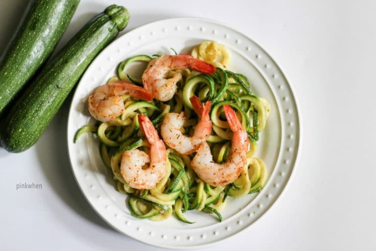Shrimp Scampi Zoodles Recipe - A delicious healthy lunch or dinner in 10 minutes or less! Whole 30, PALEO, and a Simple Fit Forty Lifestyle recipe. 