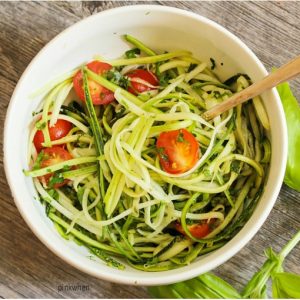 I love this delicious recipe for zucchini noodles with pesto. YUM!