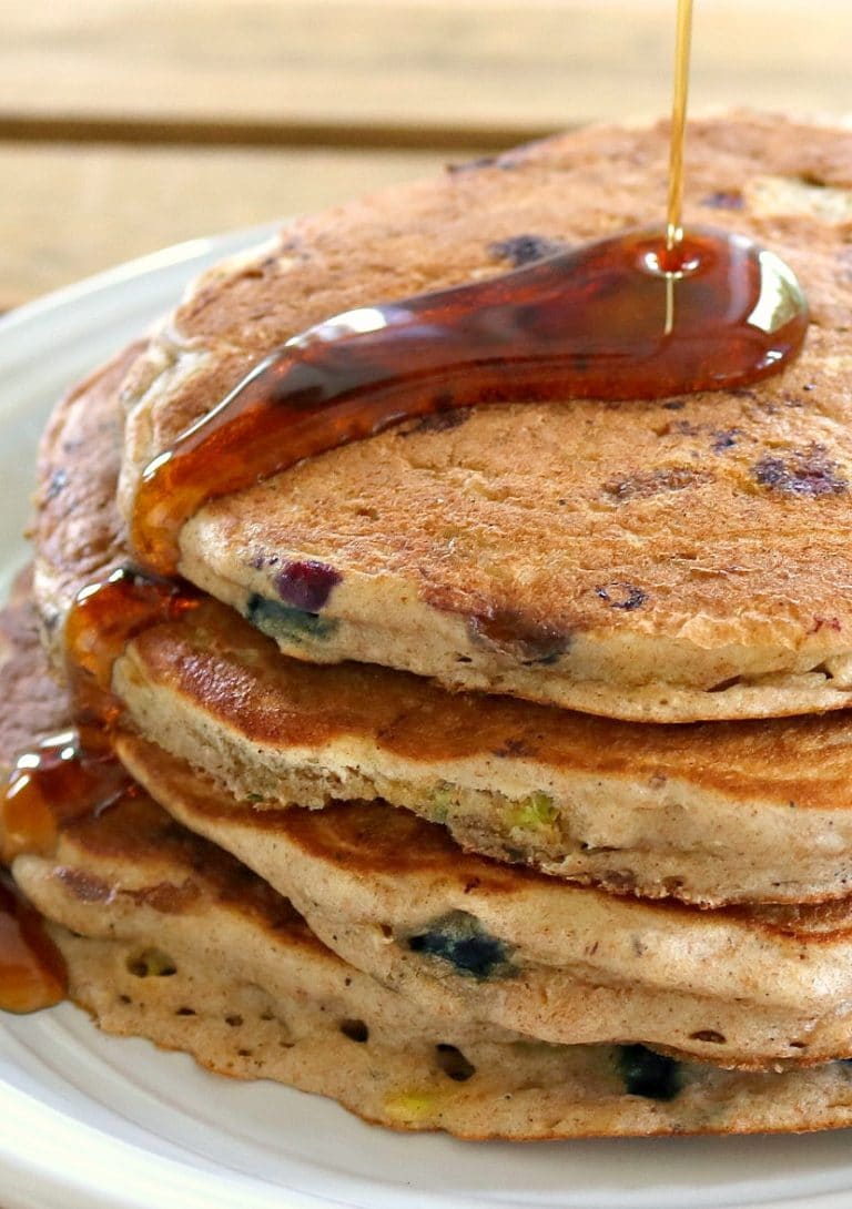 Clean Eating Blueberry Zucchini Pancakes - A healthy clean eating breakfast recipe. 