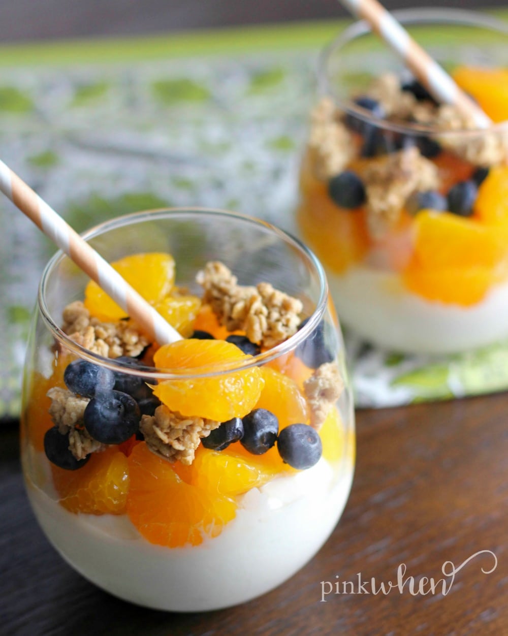 This mandarin orange and blueberry yogurt parfait is a clean and healthy dessert! 