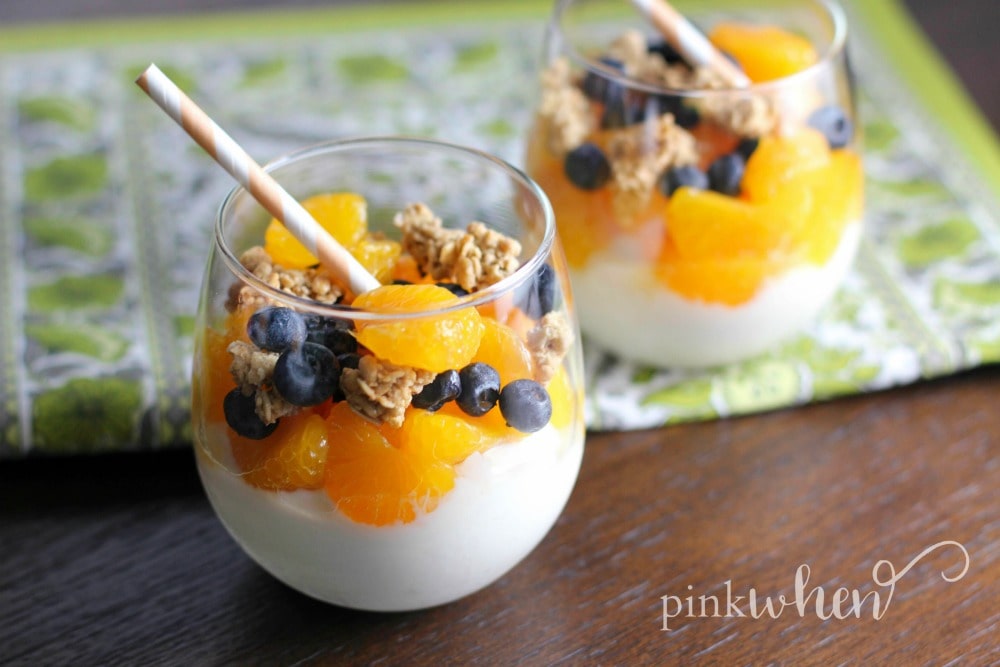 This mandarin orange and blueberry yogurt parfait is a clean and healthy dessert! 