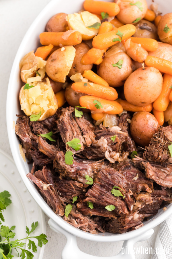 Instant Pot Pot Roast Shredded and ready to serve.