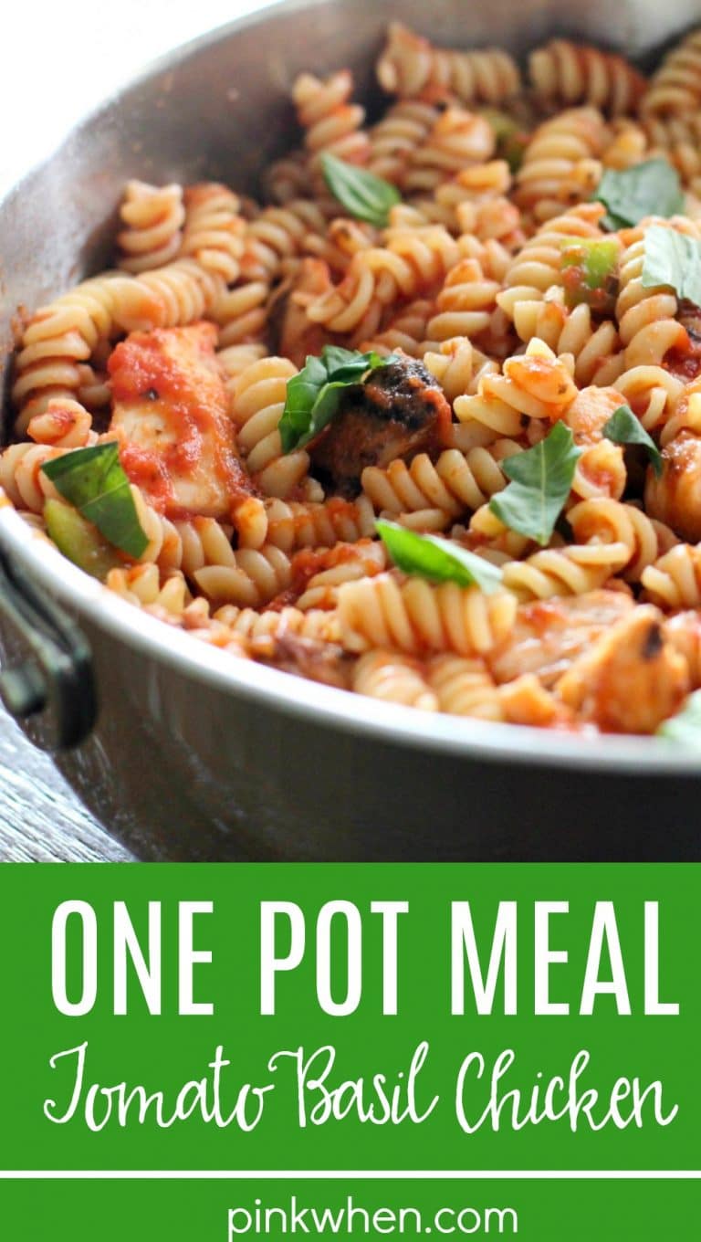 This Tomato Basil Chicken is not only delicious, but it's a one-pot meal and completely finished in just 30 minutes! That means quick dinner and quick and easy cleanup!! It's a perfect weeknight meal the entire family will enjoy. #onepotmeal #tomatobasilchicken #30minutemeal 