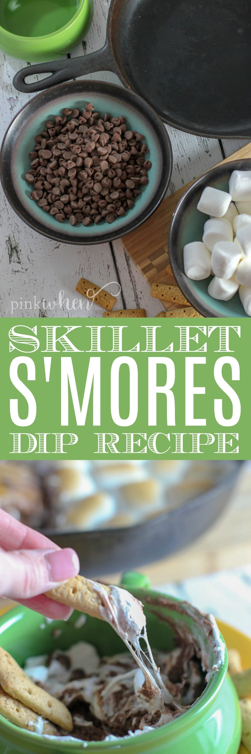 This skillet S'mores Dip is our new favorite way to make S'mores. It's quick and easy, and easily re-heatable. Dip with graham crackers, or even apple slices. It's our favorite dip for the summer!