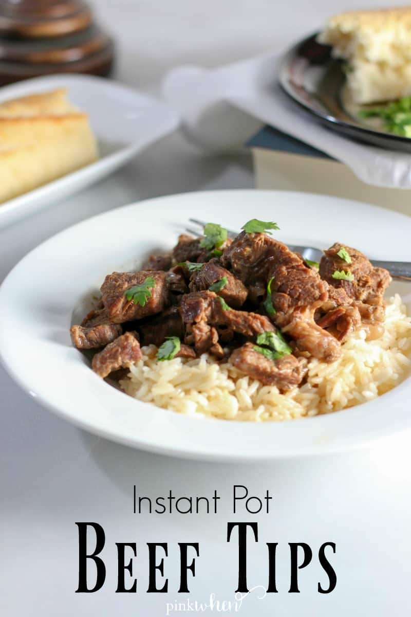 Instant Pot Beef Tips and Rice Recipe - quick and easy with the most tender meat ever! Only 5 ingredients, 30 minutes of cook time, and the most tender beef tips you will ever have. #instantpotrecipes #instantpot #beeftips #beeftipsandrice