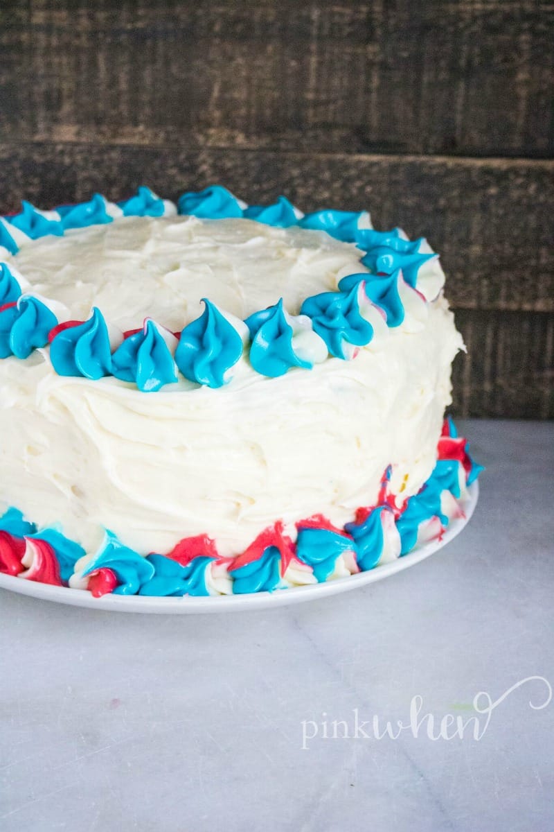 This is such a fun and easy dessert to bring to your summer festivities! This Red White & Blue Patriotic Layer Cake is sure to have everyone excited about summer. 