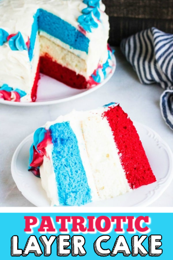 This Red White & Blue Patriotic Layer Cake is the perfect cake for the Fourth of July, Memorial Day, and Labor Day. Made with layers of red, white, and blue colored cakes and topped with a delicious frosting. You're going to love how easy this is to make, and you're friends and family are going to devour it. 