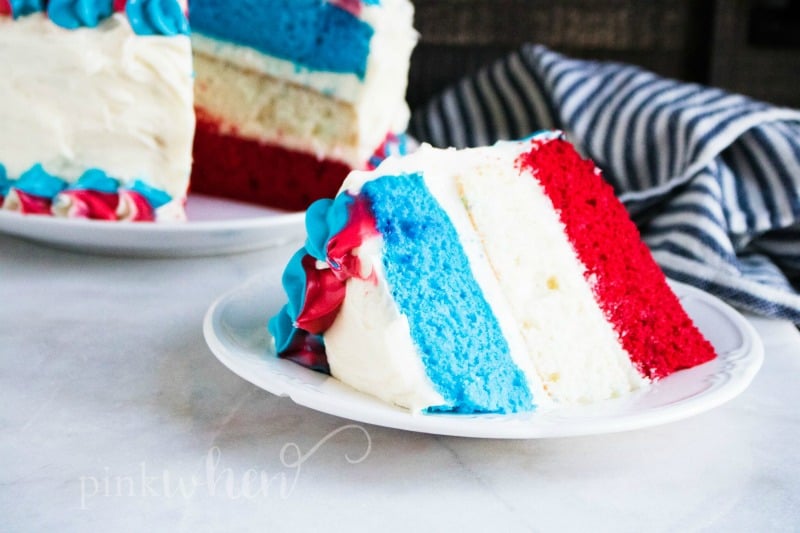 This is such a fun and easy dessert to bring to your summer festivities! This Red White & Blue Patriotic Layer Cake is sure to have everyone excited about summer. 