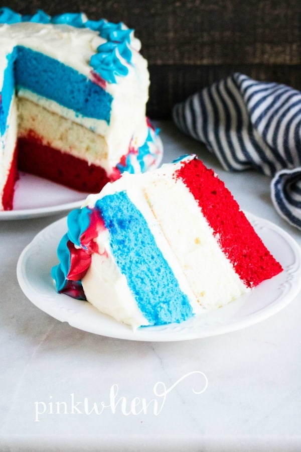 This is such a fun and easy dessert to bring to your summer festivities! This Red White & Blue Patriotic Layer Cake is sure to have everyone excited about summer. 