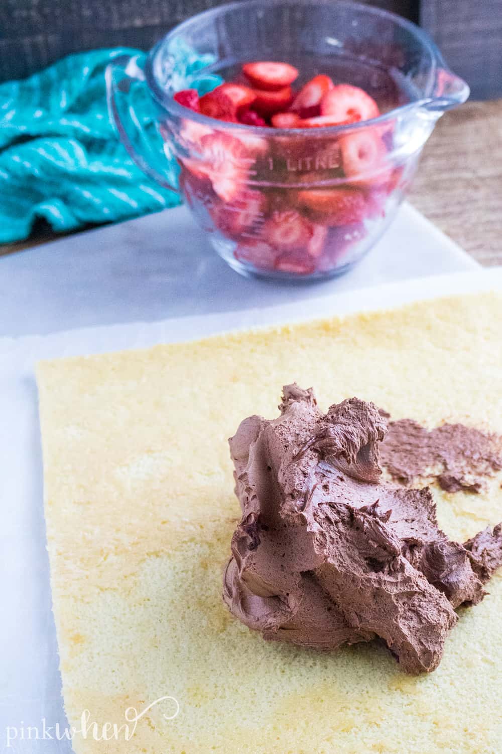 chocolate ganache cake roll strawberries