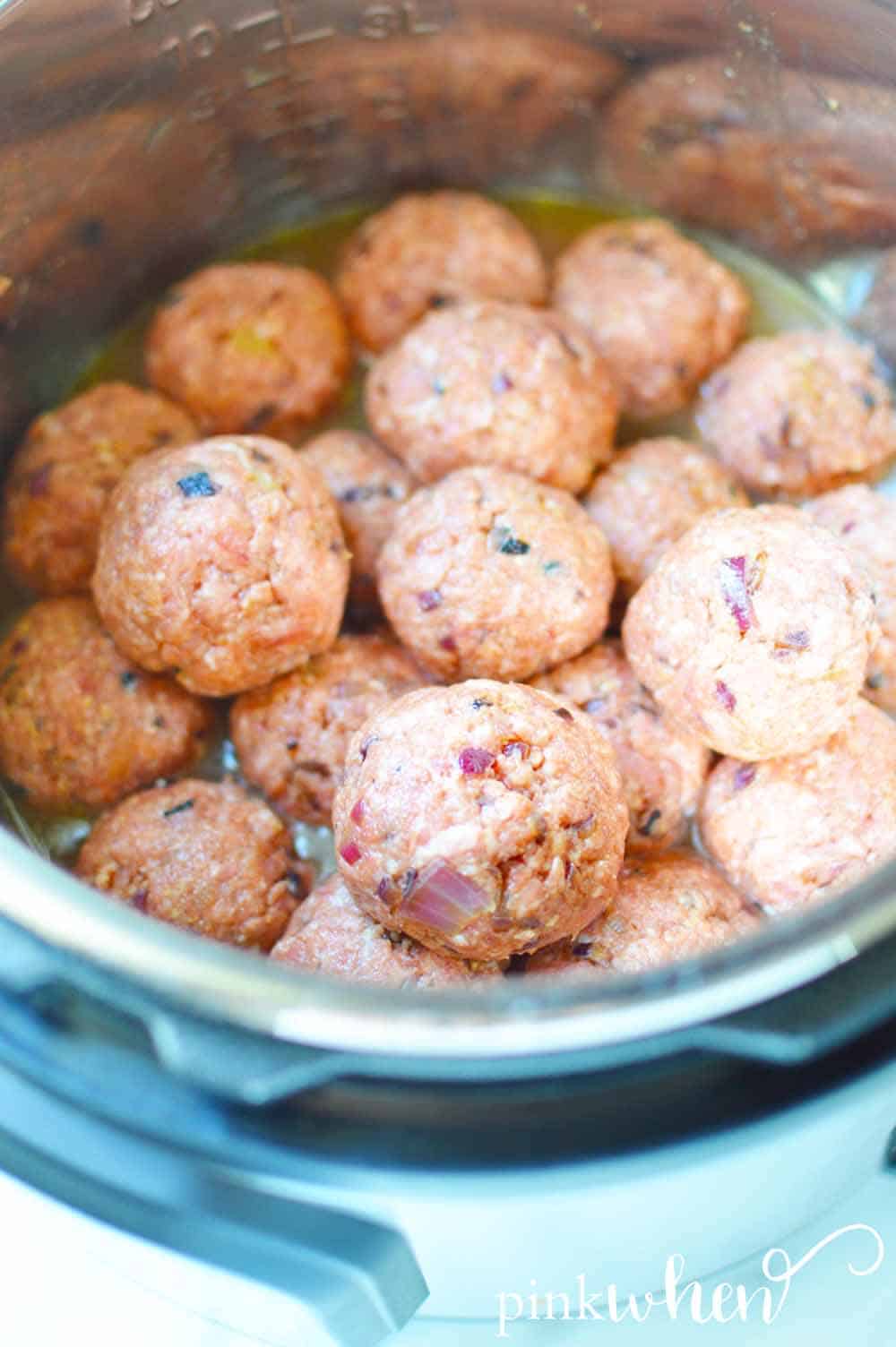 Meatballs stacked in the Instant Pot.