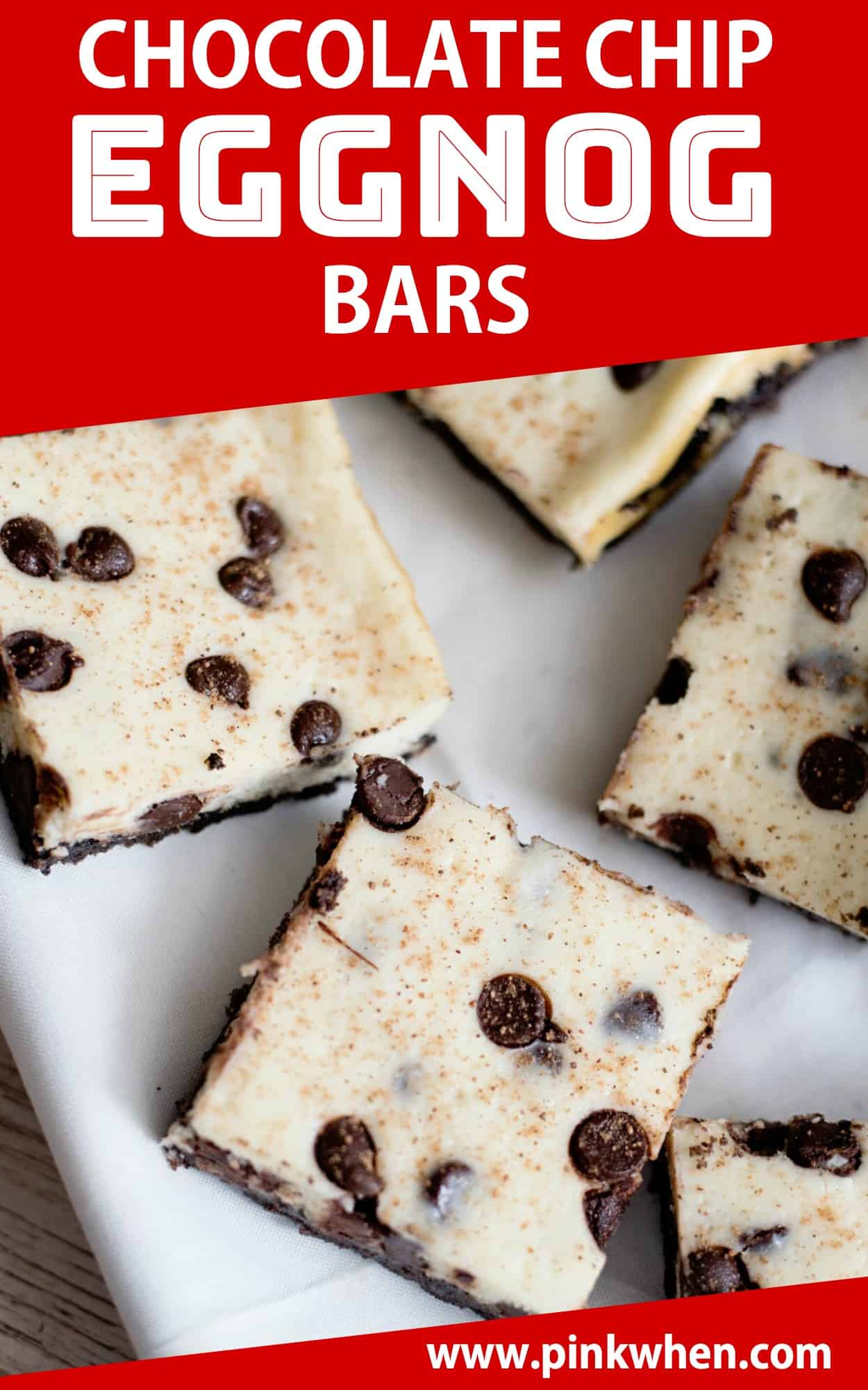 These Chocolate Chip Eggnog Bars are AMAZING! Get ready for the holidays with this twist on cookie bars. #eggnog #holidays #dessert