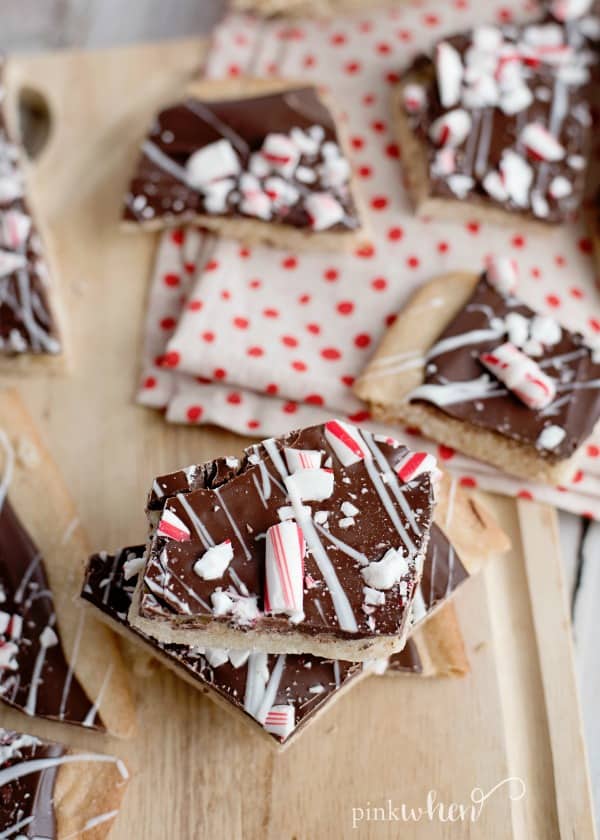 pappermint bark on cutting board