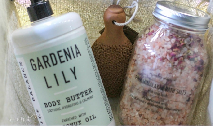gift giving ideas like body butter, foot stone, and bath salt. 