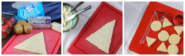 Collage of the steps to create Christmas sugar cookies. 
