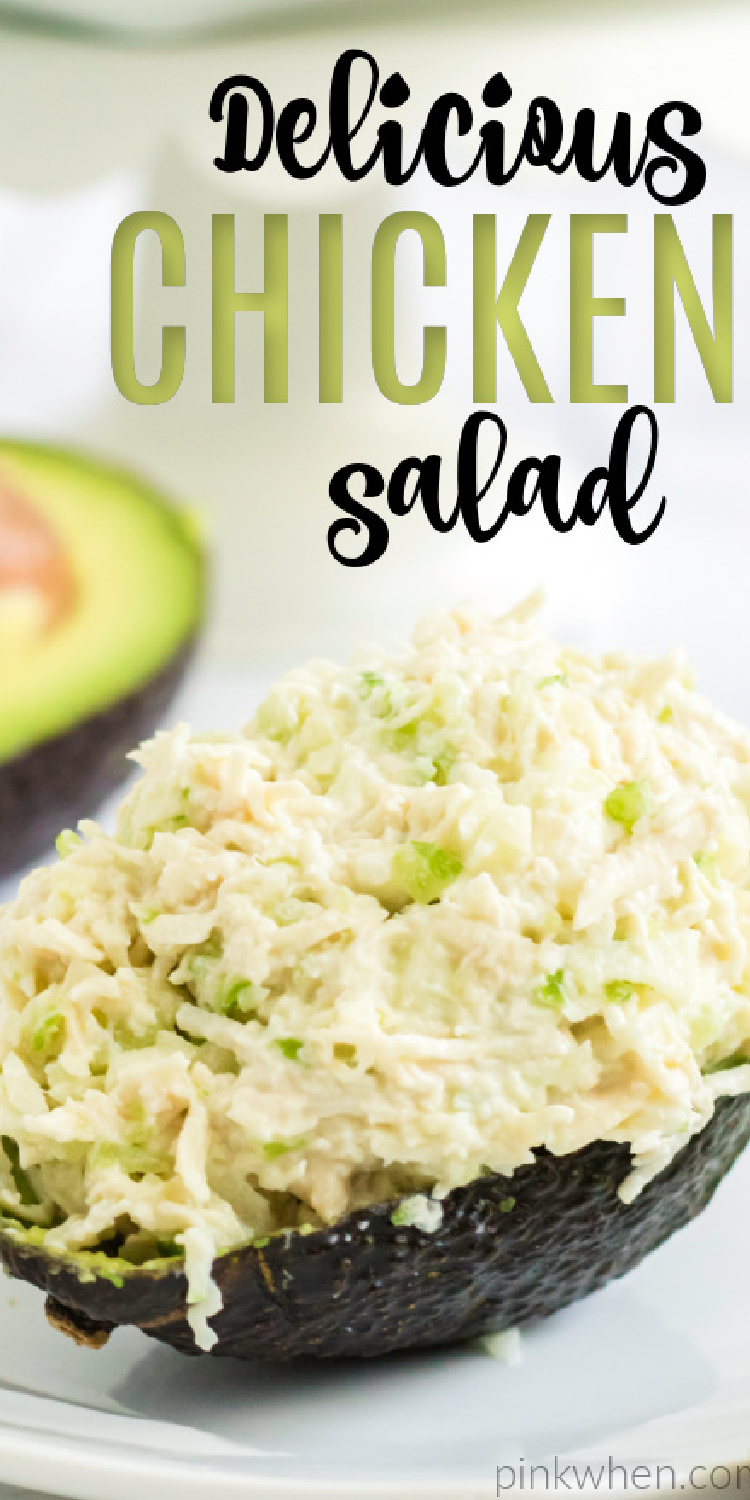This healthy chicken and salad in quick and easy! Made with Rotisseries chicken, yogurt, light mayo, lemon, celery, apples, and more. You're going to love this light and delicious chicken salad recipe.
